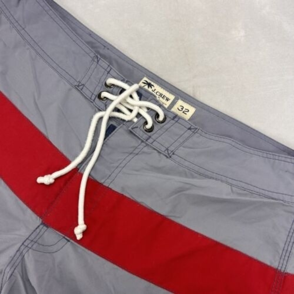 J. Crew Men Grey Red Nylon Swim Trunks 32